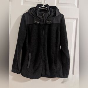 Eddie Bauer Utility Fleece Hybrid Jacket Women's L Grey Full Zip Hooded Coat